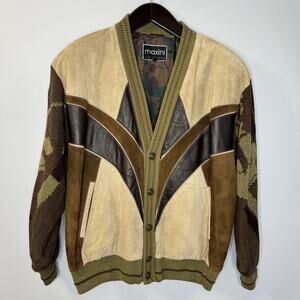 Vinatge 90’s Maxini Cosby Arsenio Hall Leather Suede Patchwork Cardigan Jacket